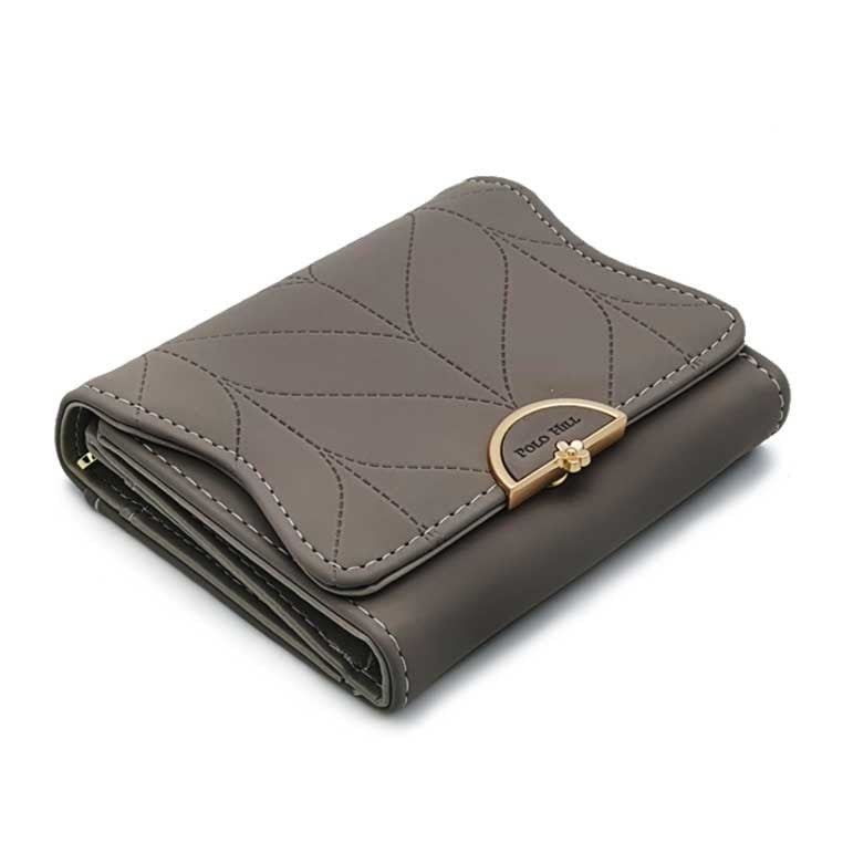 Load image into Gallery viewer, Leaf Inspired Stitching Tri-Fold Wallet

