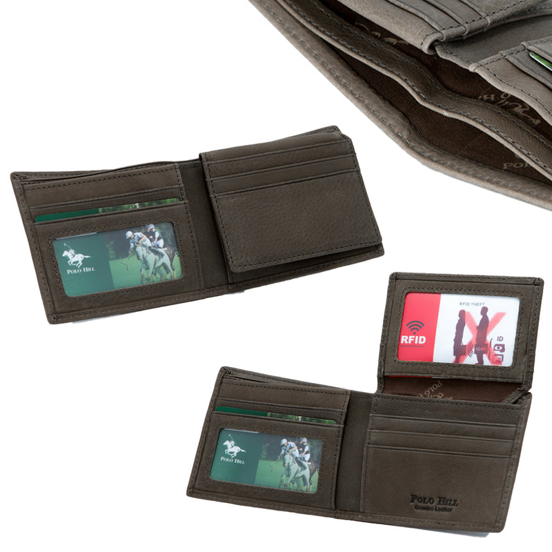 Load image into Gallery viewer, Genuine Leather RFID Protected Khaki BiFold Wallet
