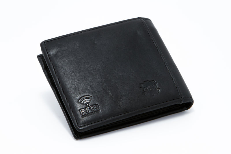 Load image into Gallery viewer, Genuine Leather RFID Protected Black BiFold Wallet
