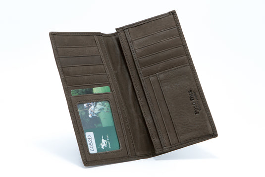 Genuine Leather RFID Protected Khaki Long BiFold Wallet