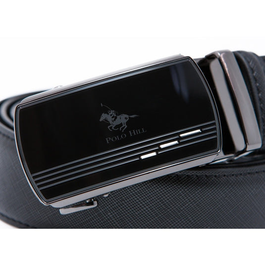 Cross Texture Leather Automatic Buckle Belt